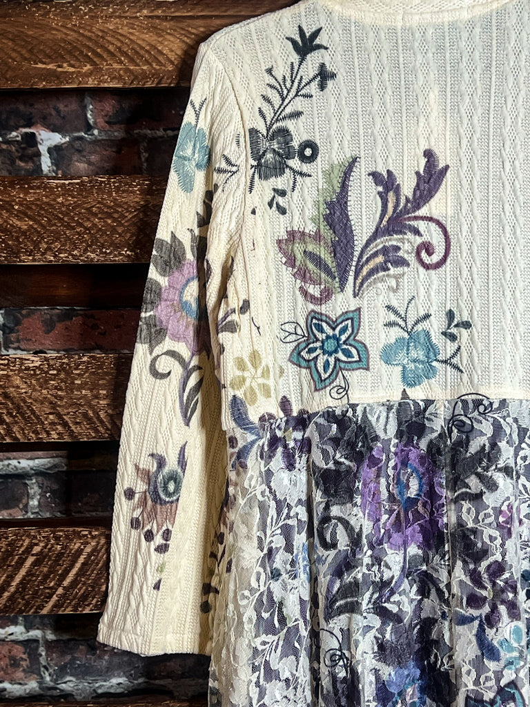 POISON D'AMORE LACE JACKET CARDI IN NATURAL & FLORAL