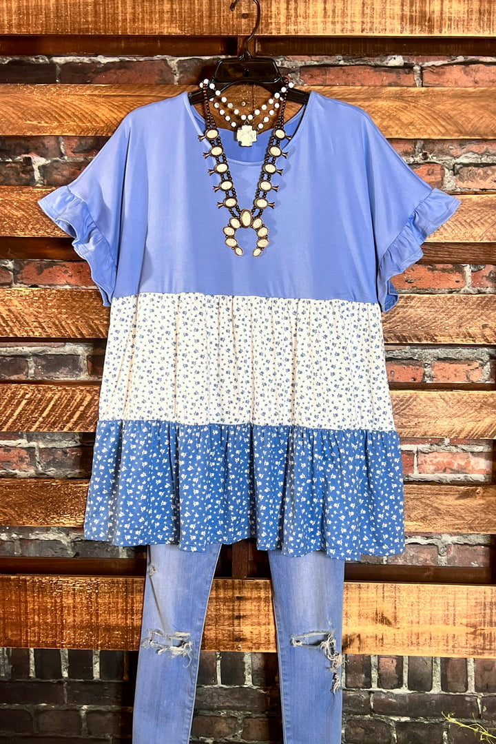 6-12 SIZE - FLORAL BLUE BABYDOLL TOP-------SALE