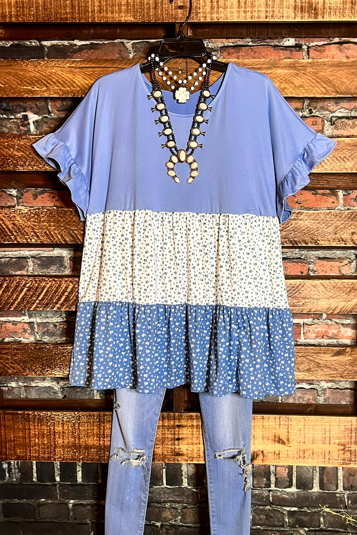 6-12 SIZE - FLORAL BLUE BABYDOLL TOP-------SALE