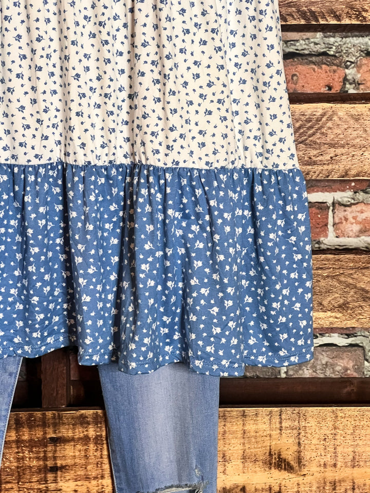 6-12 SIZE - FLORAL BLUE BABYDOLL TOP-------SALE