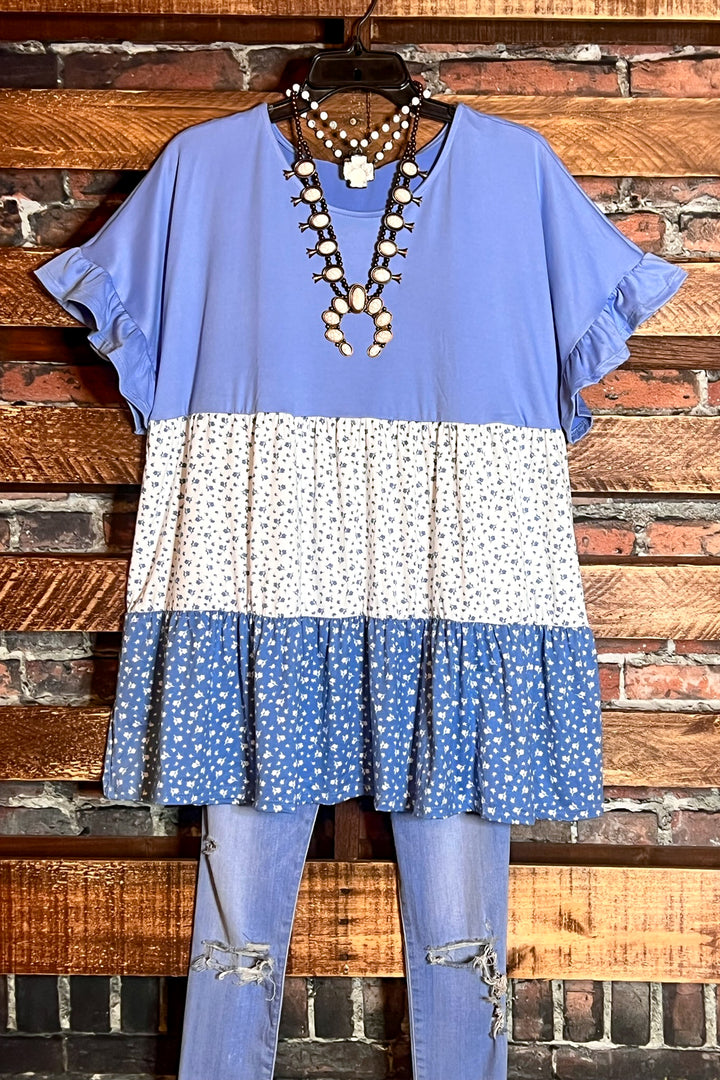 6-12 SIZE - FLORAL BLUE BABYDOLL TOP-------SALE