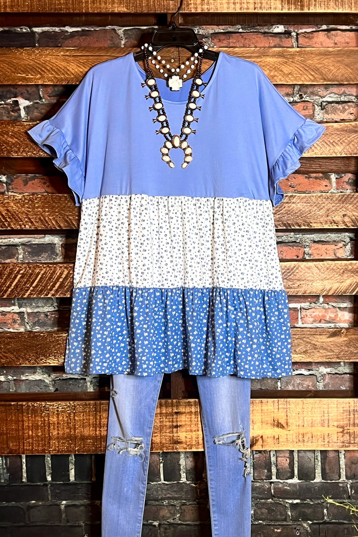6-12 SIZE - FLORAL BLUE BABYDOLL TOP-------SALE