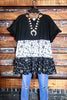 GRACEFUL SIMPLICITY FLORAL BABYDOLL TOP IN BLACK & WHITE