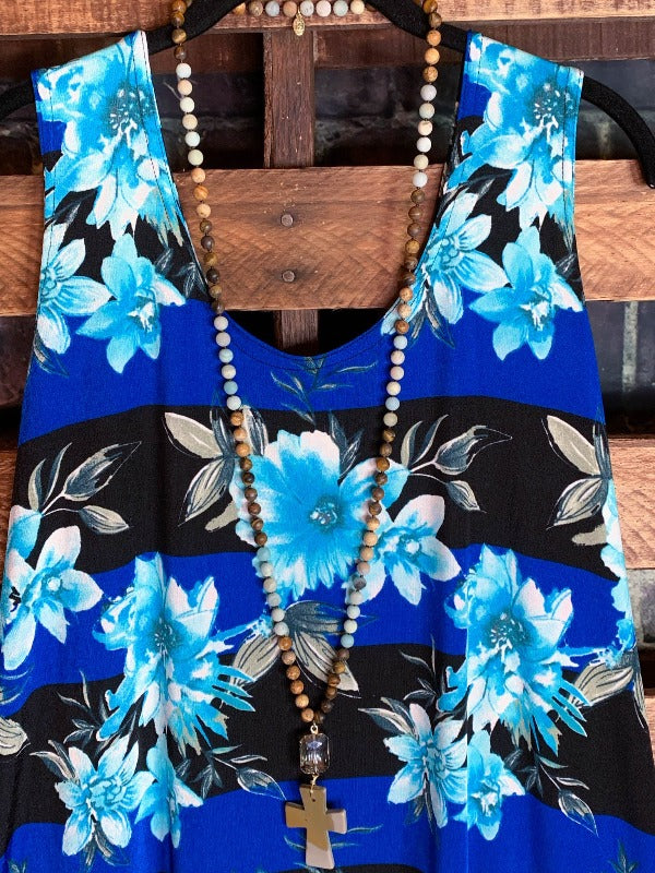PRETTY FIELDS OF FLOWERS DRESS TUNIC IN TURQUOISE