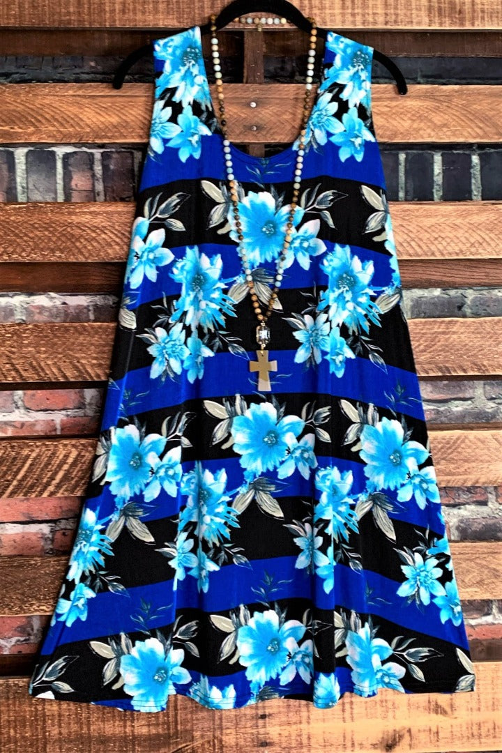 PRETTY FIELDS OF FLOWERS DRESS TUNIC IN TURQUOISE