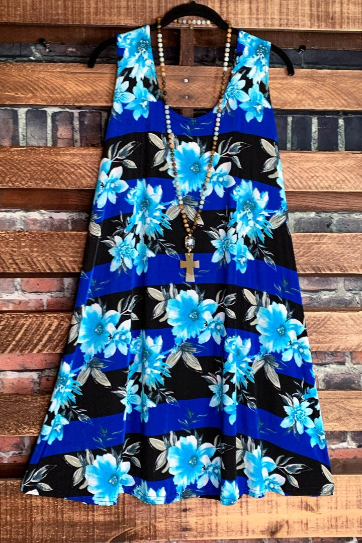 PRETTY FIELDS OF FLOWERS DRESS TUNIC IN TURQUOISE