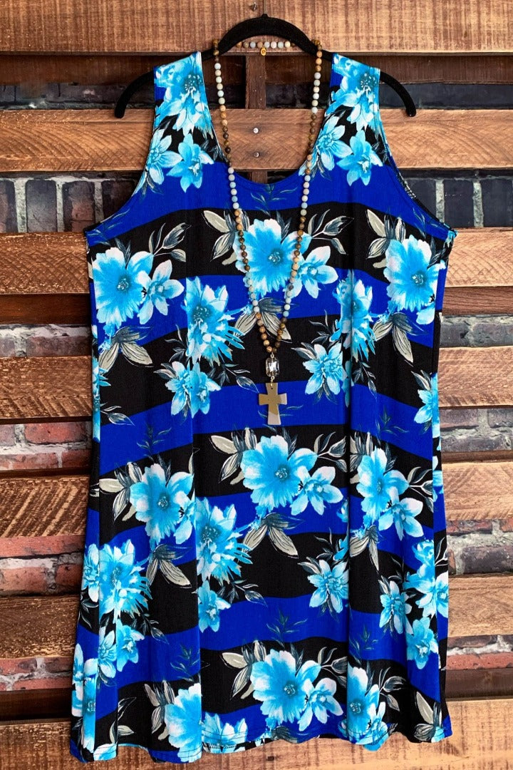 PRETTY FIELDS OF FLOWERS DRESS TUNIC IN TURQUOISE