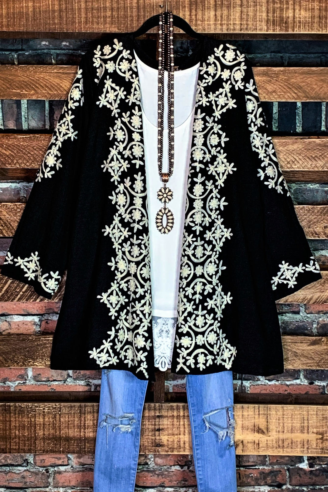 6-10 Size - Love In Bloom Embroidered Kimono in Black--------Sale