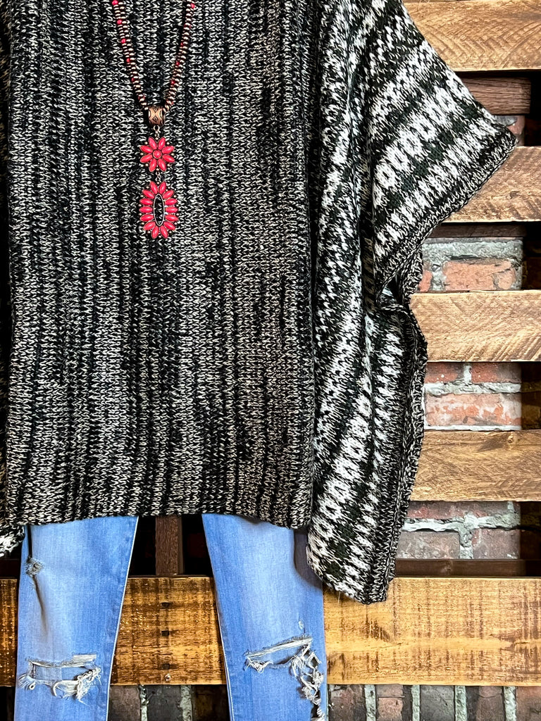 WIND DOWN TURTLENECK SWEATER TUNIC PONCHO IN CHARCOAL