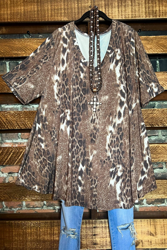WILD AND FREE ANIMAL PRINT BROWN & MOCHA 3X 4X 5X TUNIC