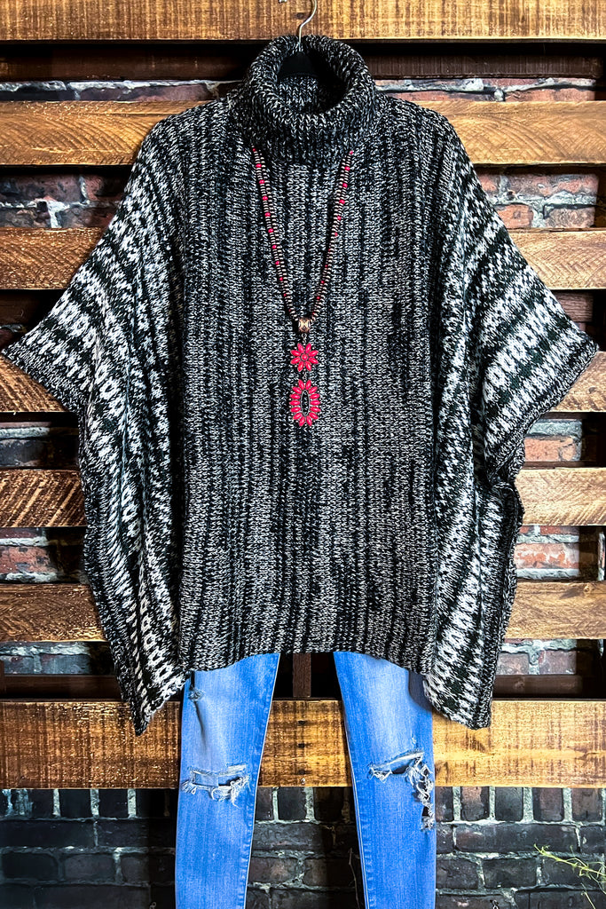 WIND DOWN TURTLENECK SWEATER TUNIC PONCHO IN CHARCOAL