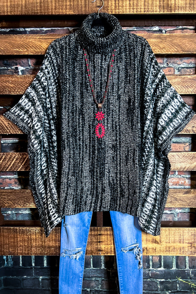 WIND DOWN TURTLENECK SWEATER TUNIC PONCHO IN CHARCOAL