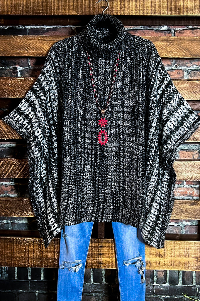 WIND DOWN TURTLENECK SWEATER TUNIC PONCHO IN CHARCOAL