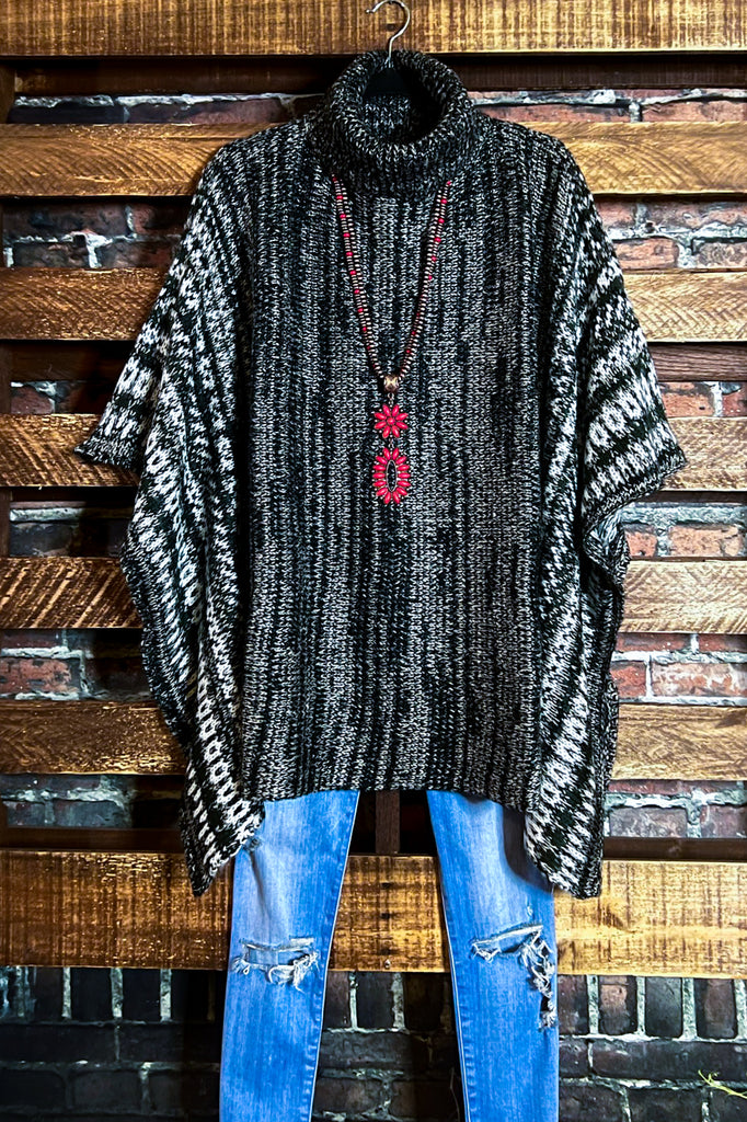 WIND DOWN TURTLENECK SWEATER TUNIC PONCHO IN CHARCOAL