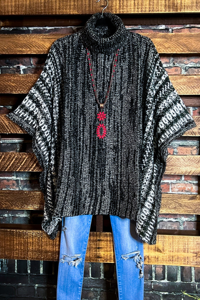 WIND DOWN TURTLENECK SWEATER TUNIC PONCHO IN CHARCOAL