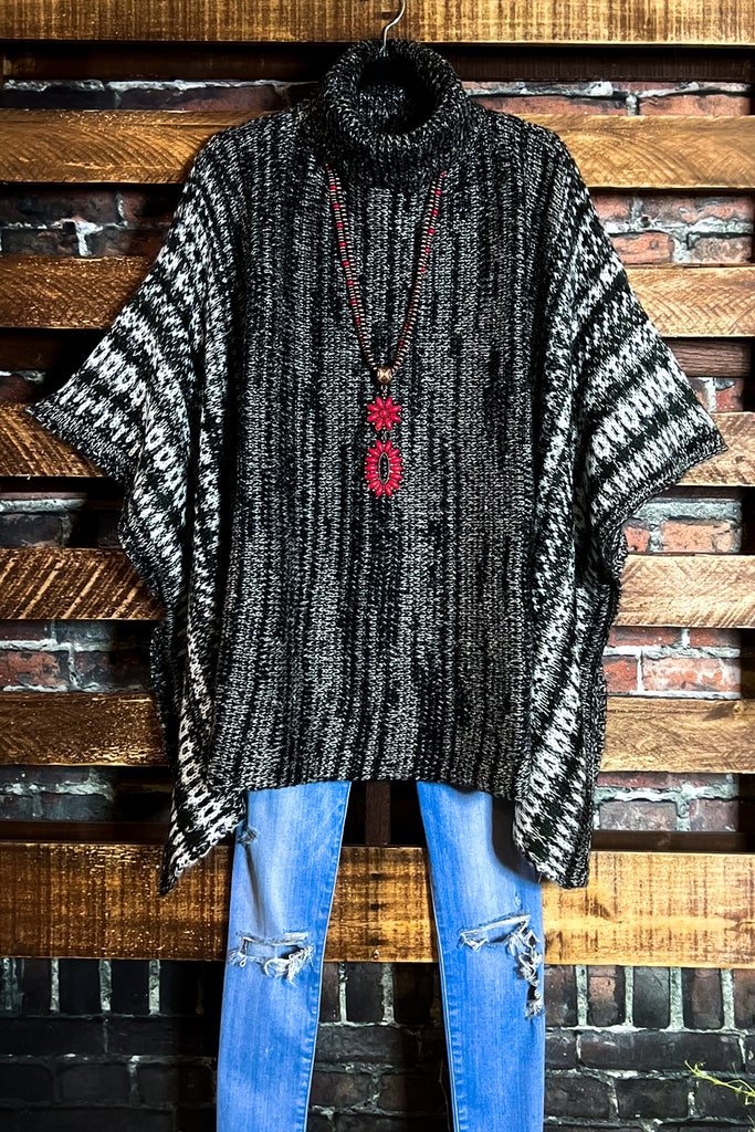 WIND DOWN TURTLENECK SWEATER TUNIC PONCHO IN CHARCOAL