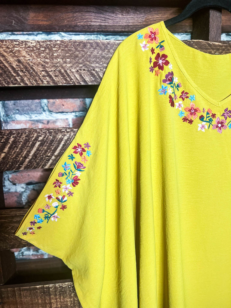 EMBROIDERED OVERSIZED PONCHO TUNIC IN GOLD MUSTARD-------SALE