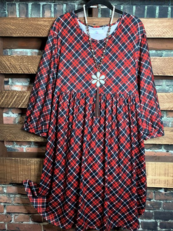 TOUCH OF SWEET PLAID DRESS IN RED MIX SMALL SIZE-------------SALE
