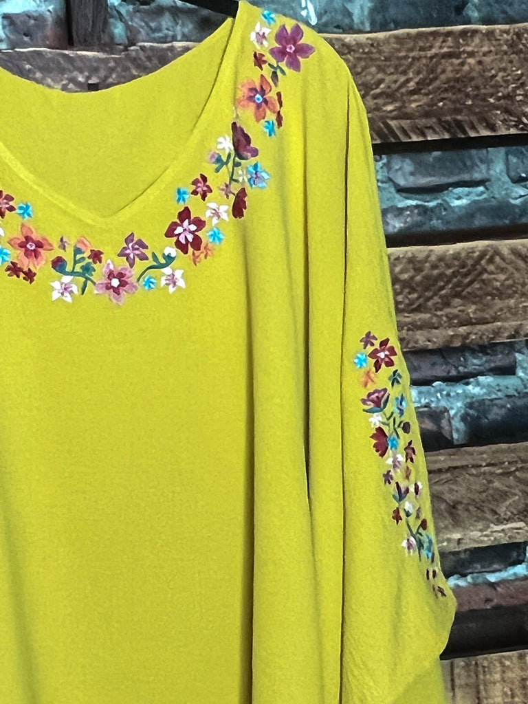 EMBROIDERED OVERSIZED PONCHO TUNIC IN GOLD MUSTARD-------SALE