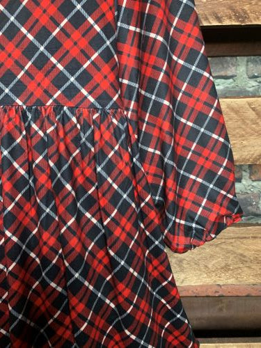 TOUCH OF SWEET PLAID DRESS IN RED MIX SMALL SIZE-------------SALE