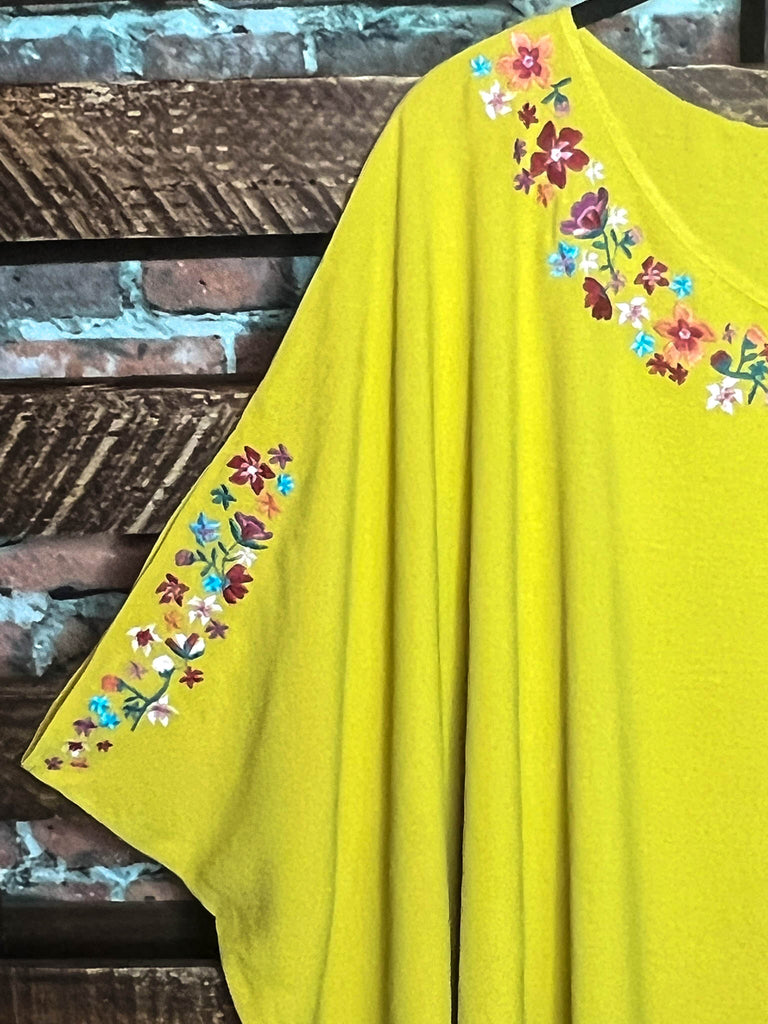 EMBROIDERED OVERSIZED PONCHO TUNIC IN GOLD MUSTARD-------SALE