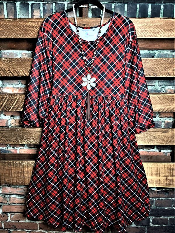 TOUCH OF SWEET PLAID DRESS IN RED MIX SMALL SIZE-------------SALE