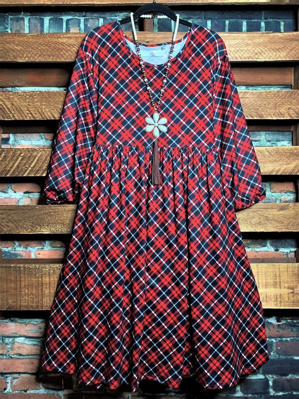 TOUCH OF SWEET PLAID DRESS IN RED MIX SMALL SIZE-------------SALE