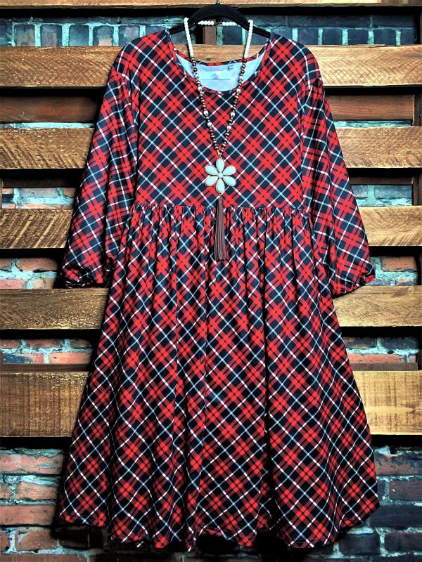 TOUCH OF SWEET PLAID DRESS IN RED MIX SMALL SIZE-------------SALE