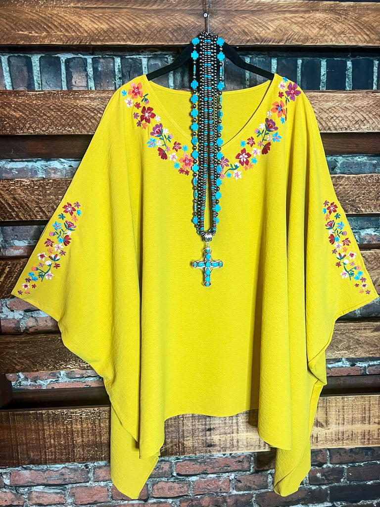 EMBROIDERED OVERSIZED PONCHO TUNIC IN GOLD MUSTARD-------SALE