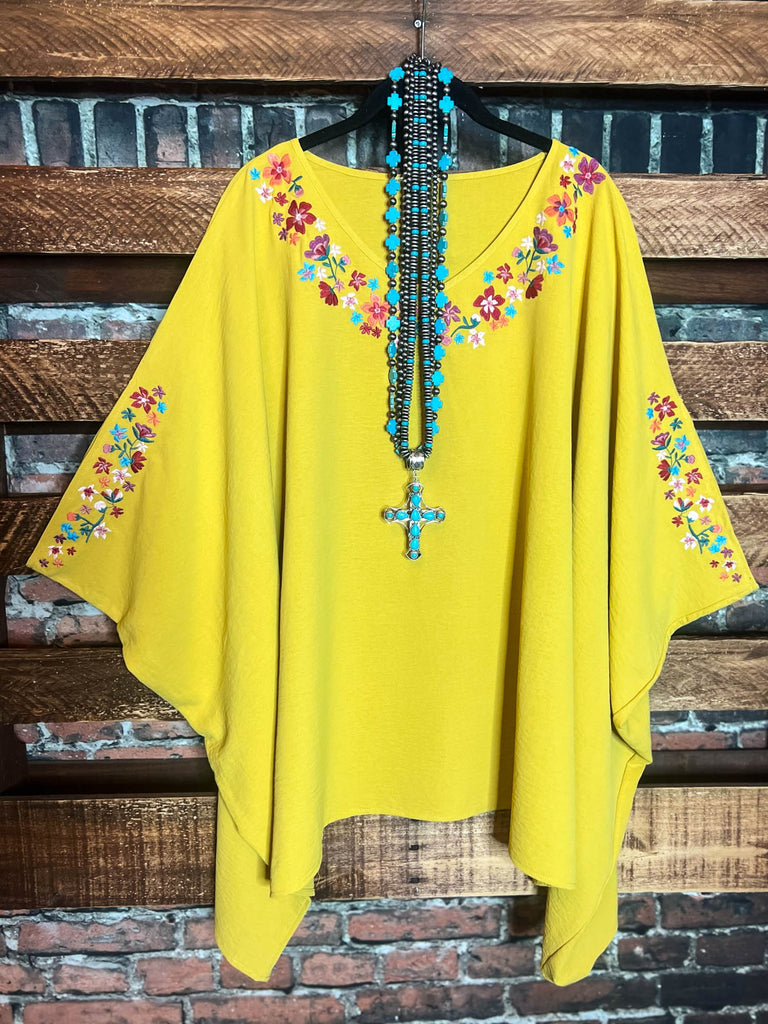 EMBROIDERED OVERSIZED PONCHO TUNIC IN GOLD MUSTARD-------SALE