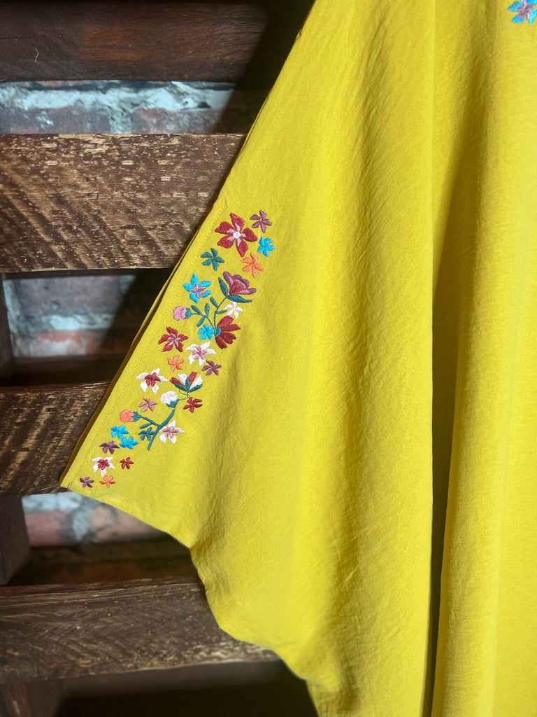 EMBROIDERED OVERSIZED PONCHO TUNIC IN GOLD MUSTARD-------SALE