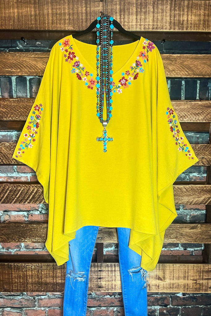 EMBROIDERED OVERSIZED PONCHO TUNIC IN GOLD MUSTARD-------SALE