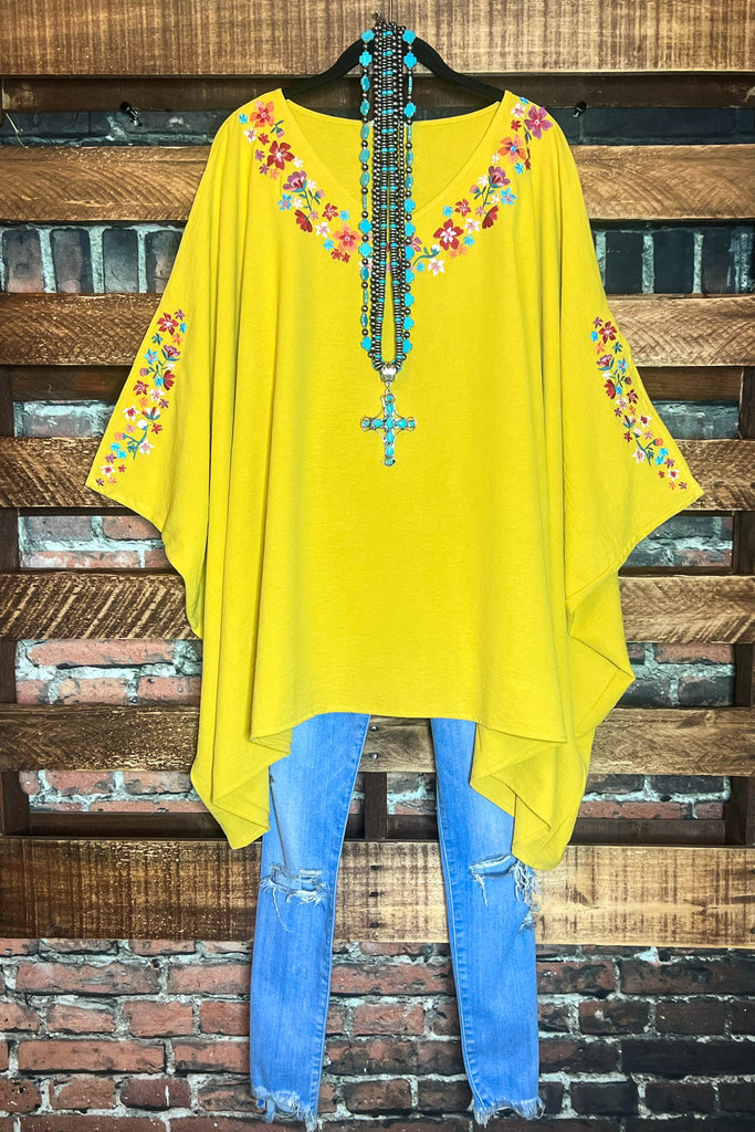 EMBROIDERED OVERSIZED PONCHO TUNIC IN GOLD MUSTARD-------SALE