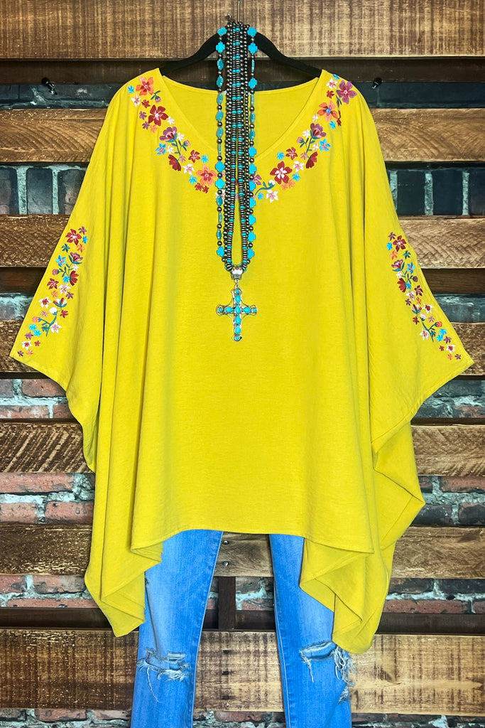 EMBROIDERED OVERSIZED PONCHO TUNIC IN GOLD MUSTARD-------SALE