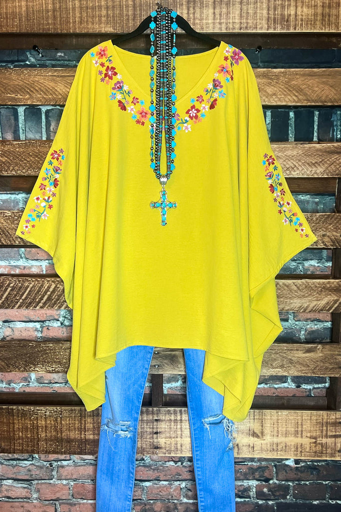 EMBROIDERED OVERSIZED PONCHO TUNIC IN GOLD MUSTARD-------SALE