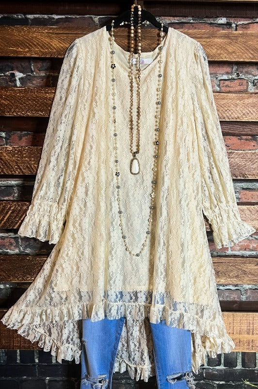 LOVE OF MY LIFE LACE LAYERED TUNIC DRESS IN BEIGE