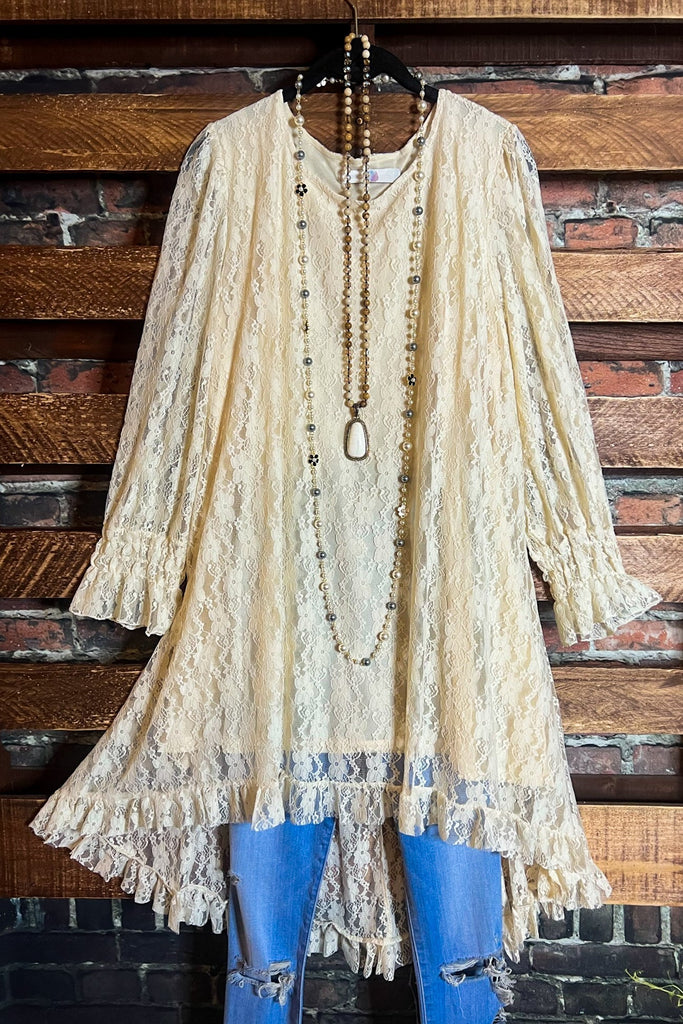 LOVE OF MY LIFE LACE LAYERED TUNIC DRESS IN BEIGE