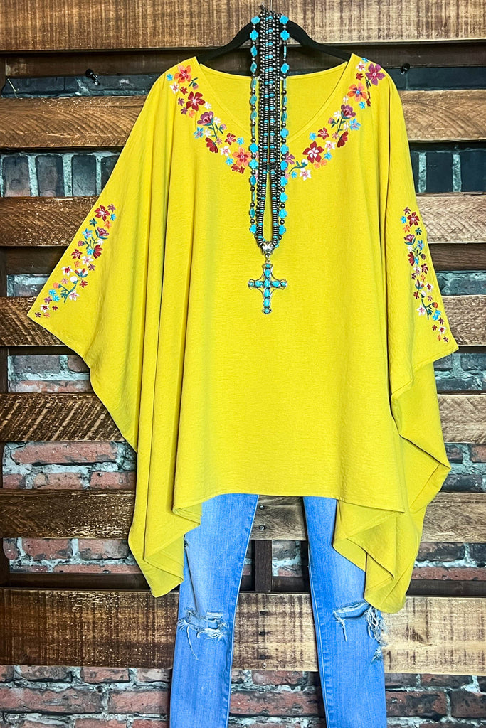EMBROIDERED OVERSIZED PONCHO TUNIC IN GOLD MUSTARD-------SALE