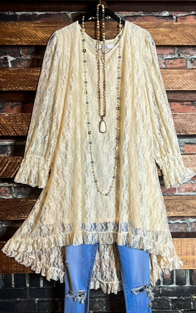 LOVE OF MY LIFE LACE LAYERED TUNIC DRESS IN BEIGE