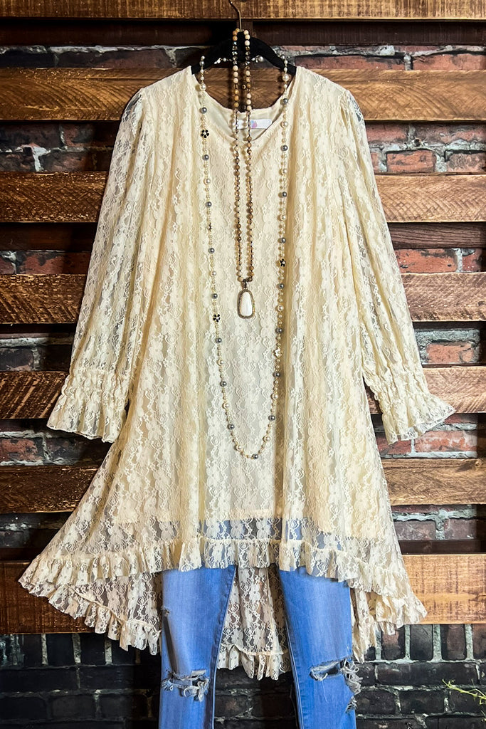 LOVE OF MY LIFE LACE LAYERED TUNIC DRESS IN BEIGE