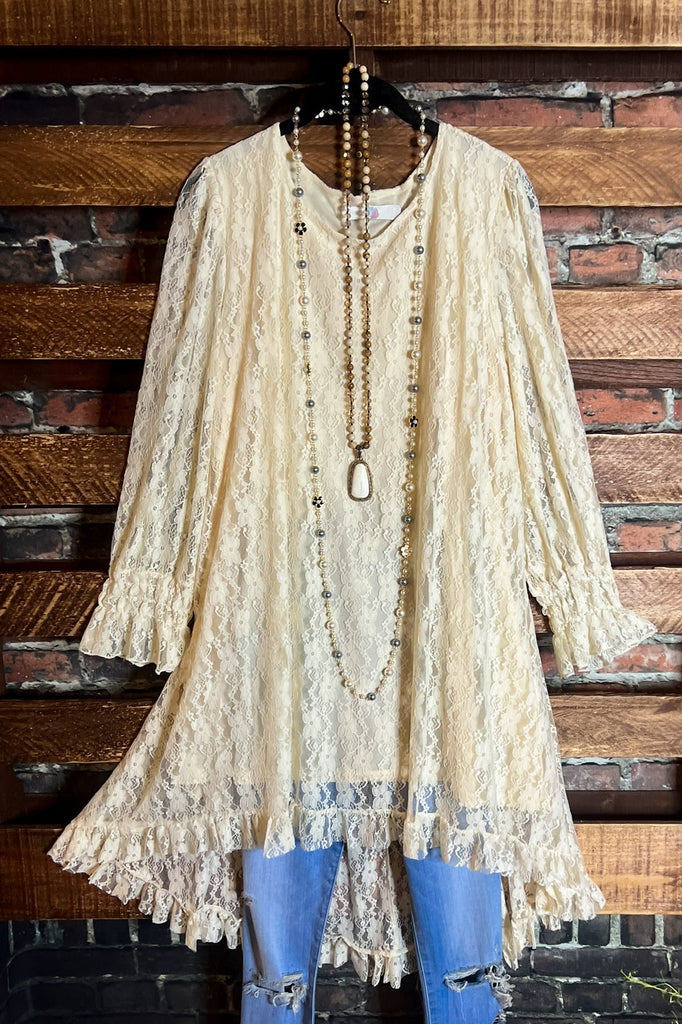 LOVE OF MY LIFE LACE LAYERED TUNIC DRESS IN BEIGE