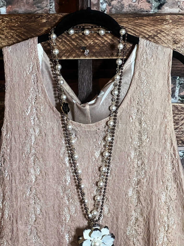LOST IN LOVE LACE LINED LAYERING SLIP DRESS TOP IN TAUPE