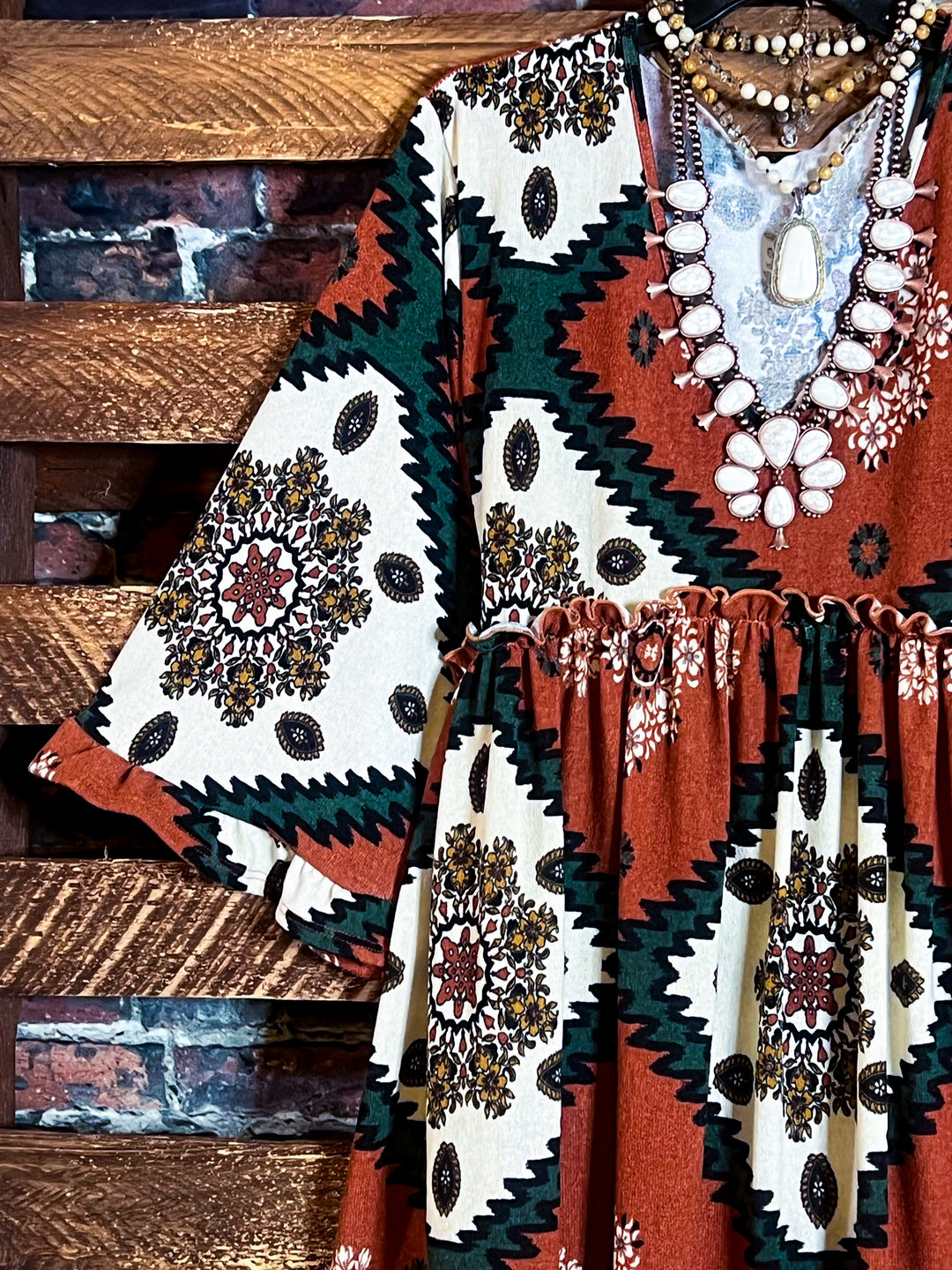 4X/5X - AZTEC PRINT OVERSIZED TUNIC DRESS IN RUST-------SALE