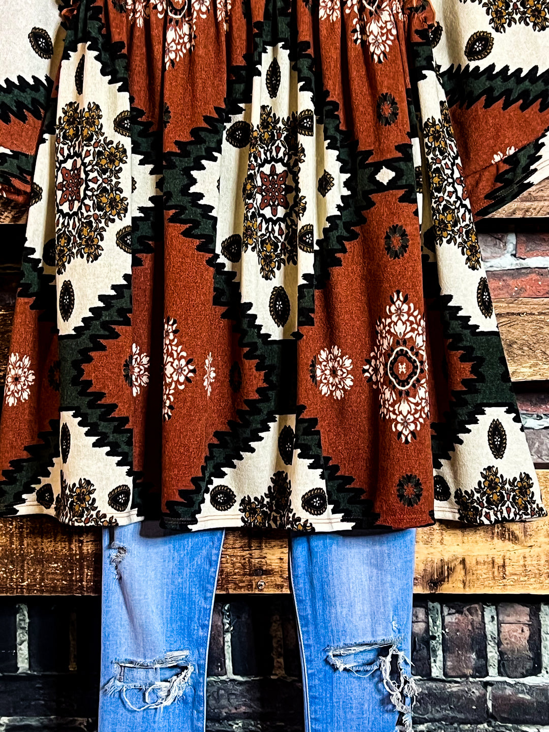 4X/5X - AZTEC PRINT OVERSIZED TUNIC DRESS IN RUST-------SALE