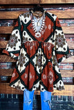 GENUINE SOUL COUNTRY AZTEC PRINT OVERSIZED TUNIC DRESS IN RUST