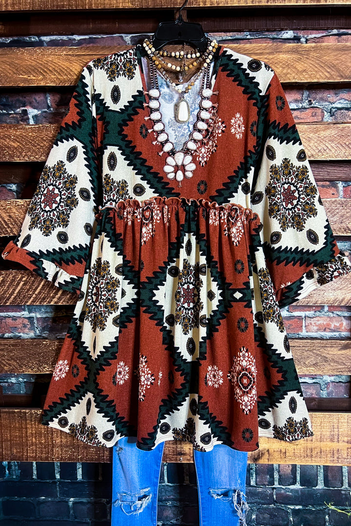 4X/5X - AZTEC PRINT OVERSIZED TUNIC DRESS IN RUST-------SALE