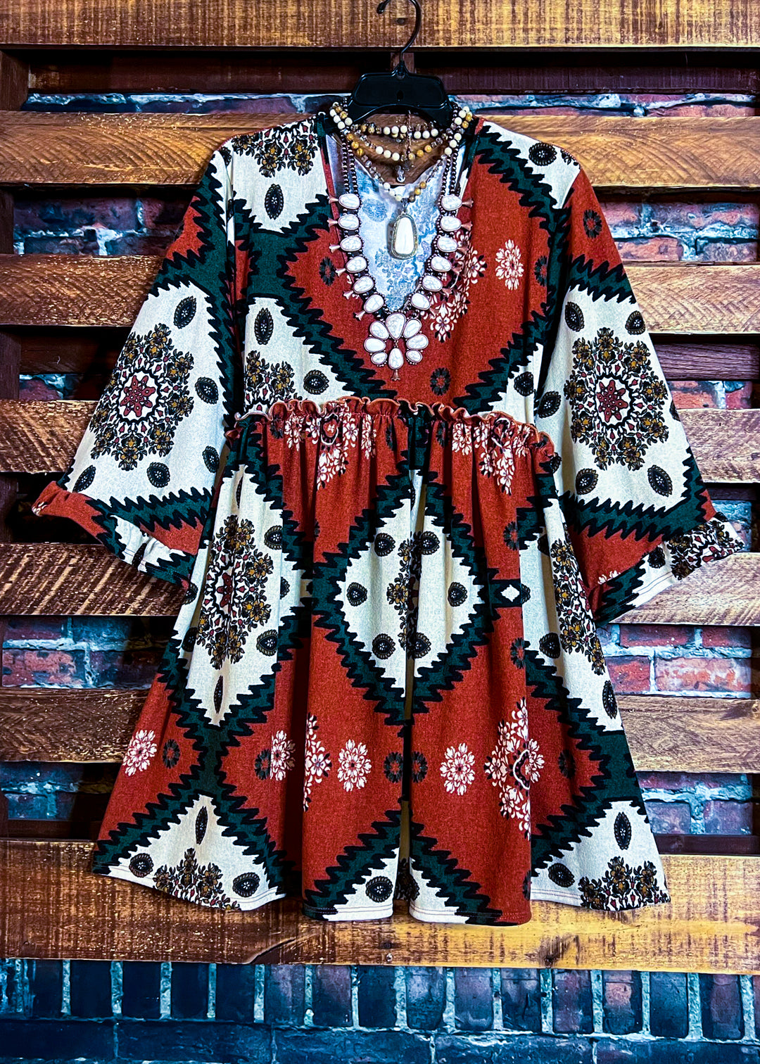 4X/5X - AZTEC PRINT OVERSIZED TUNIC DRESS IN RUST-------SALE