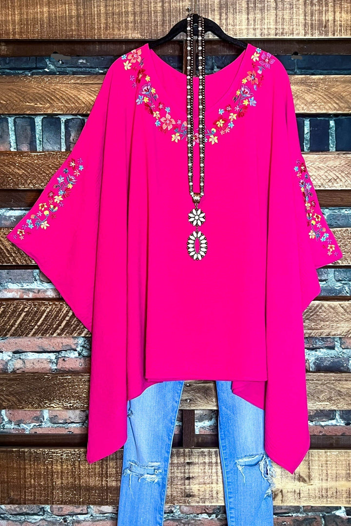 PRETTY PERFECTION FUCHSIA EMBROIDERED OVERSIZED TUNIC