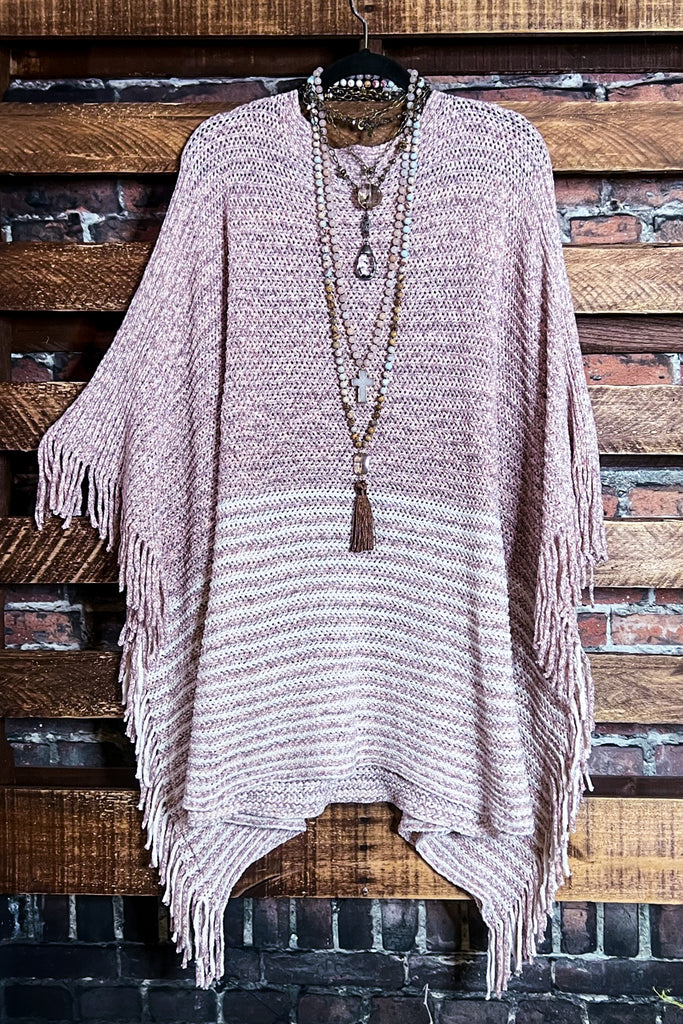 EVERYTHING YOU NEED BOUCLE RUANA TUNIC PONCHO ASH PINK