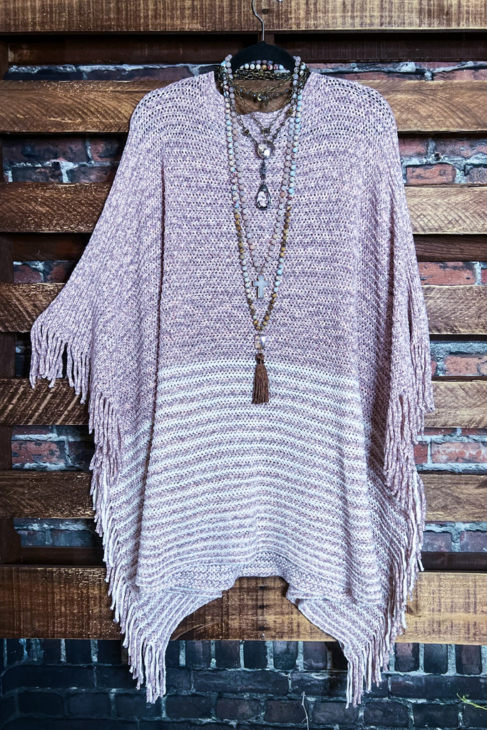 EVERYTHING YOU NEED BOUCLE RUANA TUNIC PONCHO ASH PINK